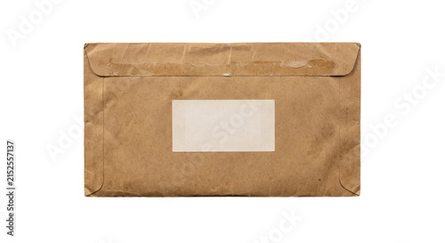 Fotografía Vintage brown paper envelope with blank label for addressing mail