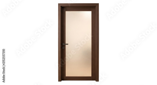 Foto Modern wooden interior door with frosted glass panel and brushed metal handle