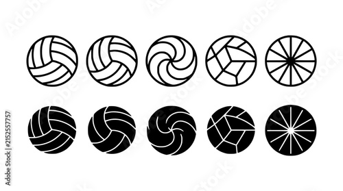 Sports Balls Icons in Minimalist Line Art Style for Volleyball, Soccer, Basketball, and Cycling Concepts