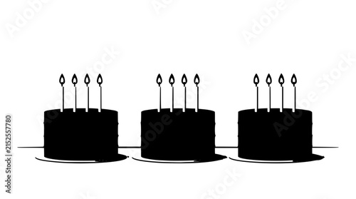 Cupcakes with Lit Candles on Dark Bases in a Row Illustration for Celebration Concepts Featuring Birthday, Dessert, Cake