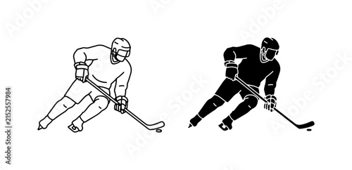 Photography Hockey Player Silhouette and Outline, Ice Hockey Sport Action, Vector Graphics