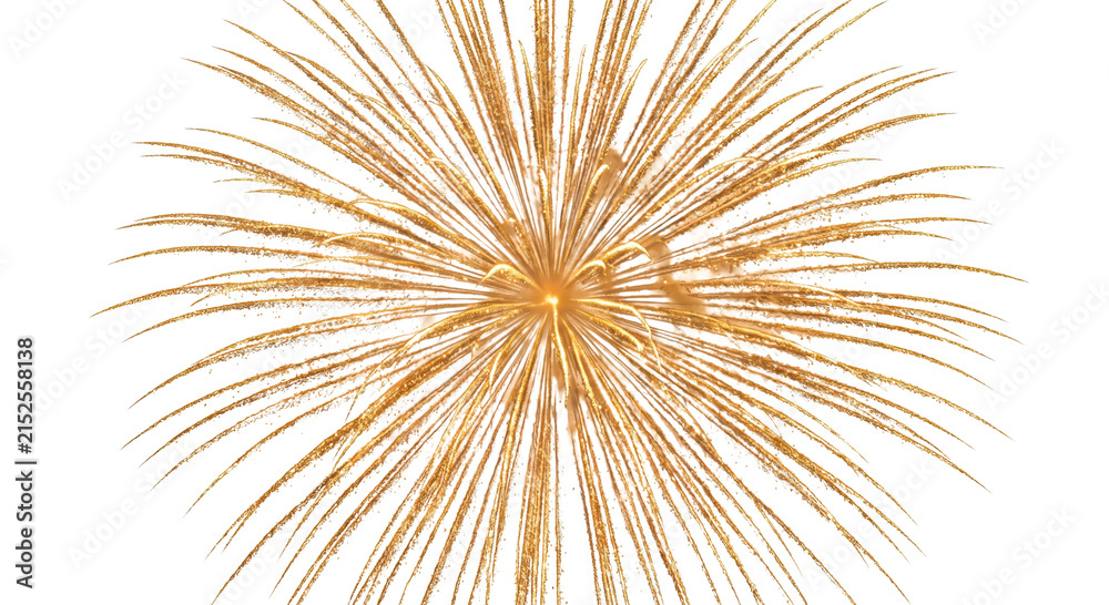 Obraz premium Golden sparkling firework burst against a clean white background