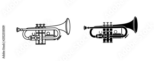 Photography Trumpet Icons, Brass Instrument Vector Graphics, Musical Performance Symbols, Ja