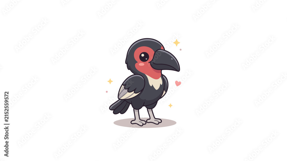 Obraz premium Cute dark bird character with red eye markings.