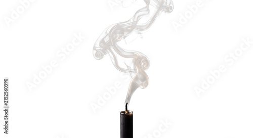 Canvas Print Black candle wick smoking after being extinguished, wisps of smoke rising