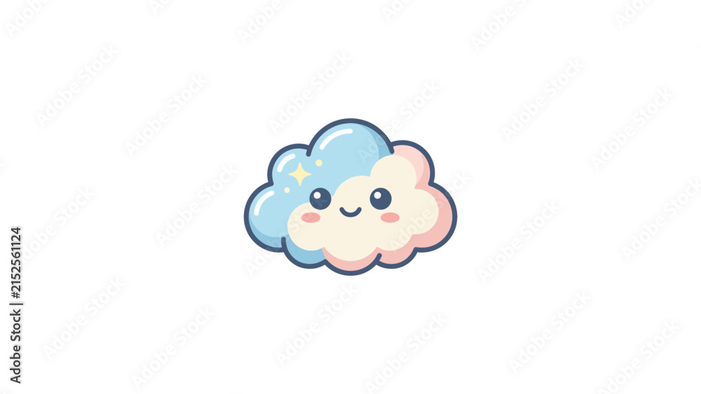 Obraz premium Cute kawaii pastel cloud with happy face illustration.
