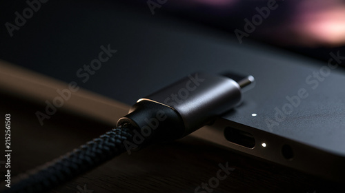 USB-C Cable Ready to Plug into Modern Laptop Port