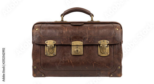 Canvas Print Vintage leather briefcase with brass hardware and a classic lock