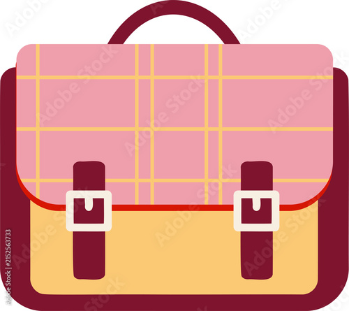 Foto Brown pink Plaid school satchel bag flat vector illustration, classic briefcase-