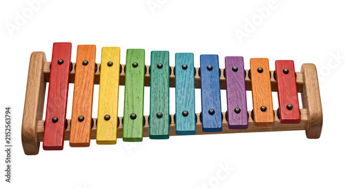 Obraz na plátně Colorful wooden xylophone with rainbow colored bars for musical education