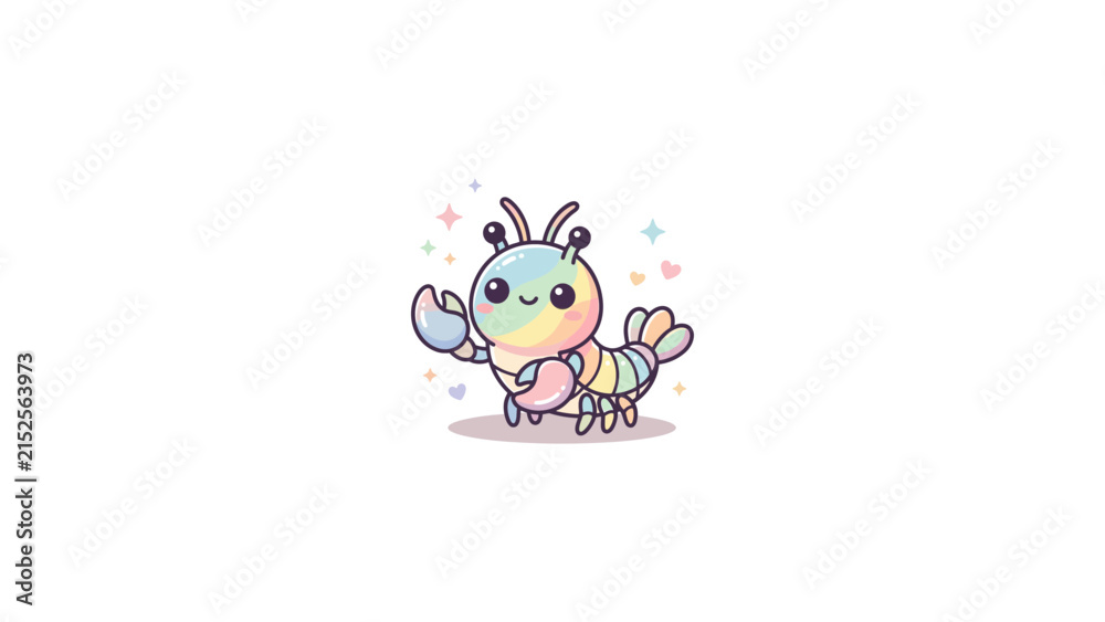 Obraz premium Cute pastel rainbow caterpillar creature with sparkles.