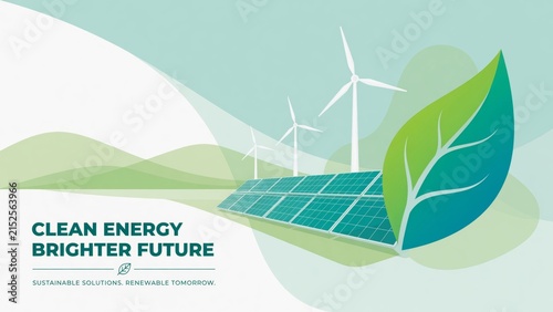 Clean energy solutions shaping a brighter future with solar power and wind turbines, a renewable tomorrow concept