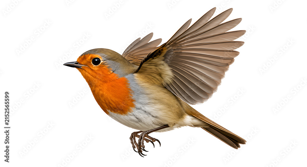 Obraz premium European Robin Flying with Wings Spread
