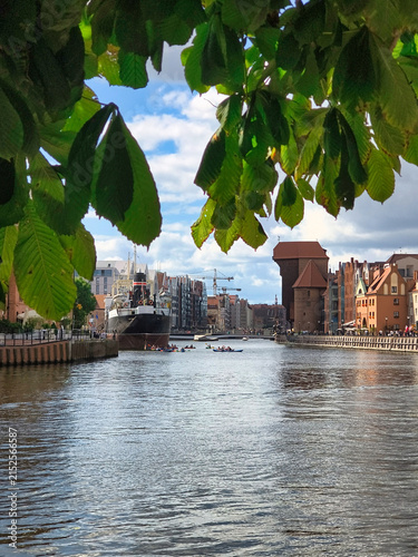 Main town of Gdansk over Motlawa river at summer, Poland
