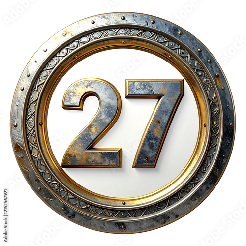 Metallic number 27 icon in circular frame