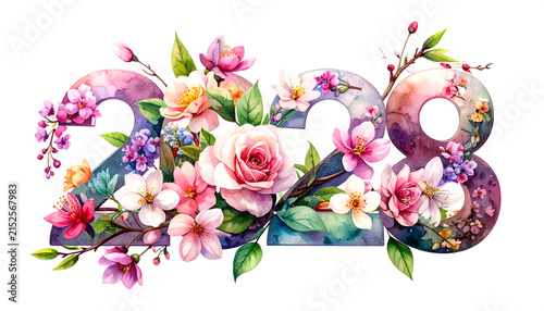 Watercolor number twenty three with floral elements