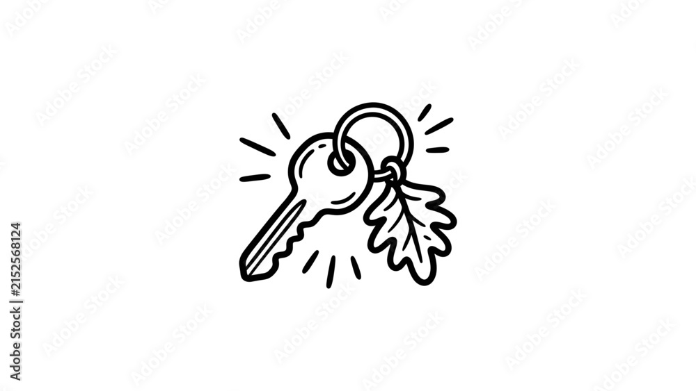 Fototapeta premium Eco-house key and leaf charm illustration.