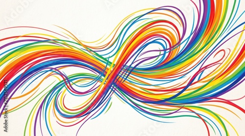 Colorful Abstract Rainbow Flowing Curved Lines on Clean White Background