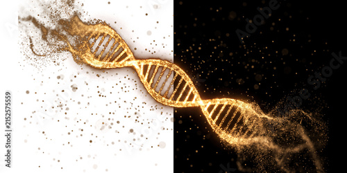 Canvastavla Golden dna double helix structure made of glowing particles, representing geneti