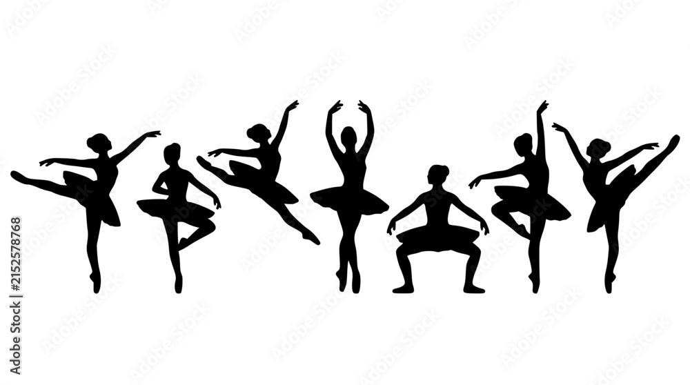 Fototapeta premium Dancers Performing Ballet Poses in a Dynamic Vector Silhouette Illustration for Artistic Designs Featuring Dance, Performers