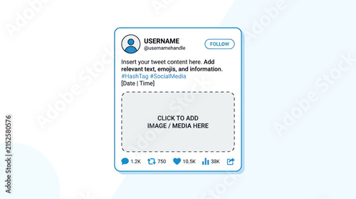 Social media post template featuring an editable text layout and placeholder media space for digital marketing content.