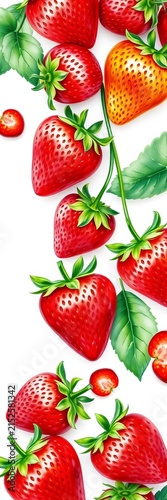 Watercolor painted collection of juicy strawberries hand drawn on white background, isolated, illustration