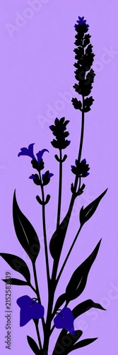 Elegant lavender silhouette showcasing botanical beauty and simple floral design with flowing leaves and distinct flower spikes, floral, elegance