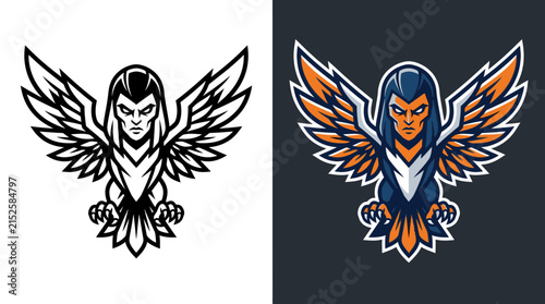 Принти на полотні Stylized harpy eagle mascot logo for esports team.