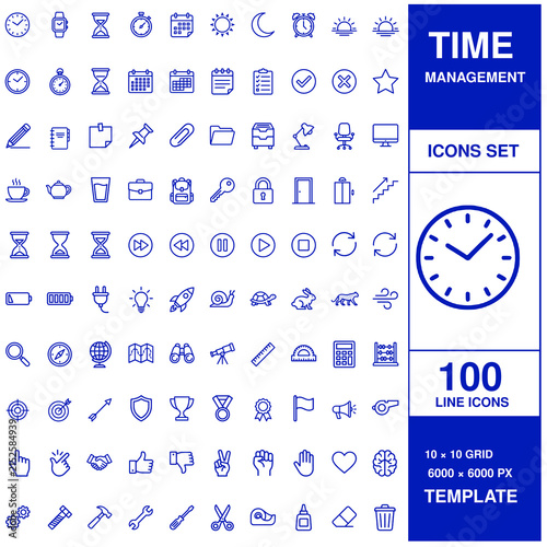 One hundred blue line for time management, scheduling, productivity, planning, and daily office organization tasks