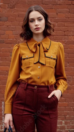 Stylish Woman Posing Confidently Outdoor Fashion Portrait Zoom