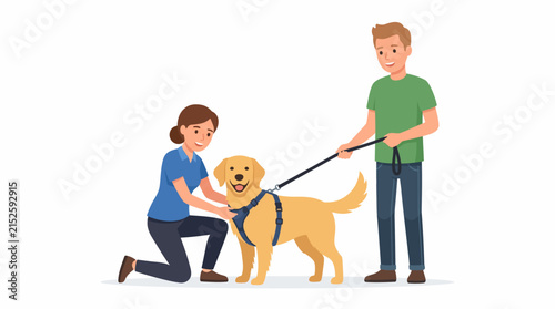 Dog Training: Man Fitting Harness on Golden Retriever for Walks