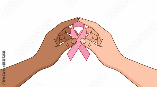 Hands Holding Pink Ribbon for Breast Cancer Awareness Campaign