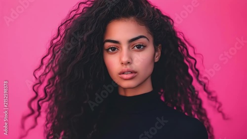 Young african woman posing against vibrant pink background