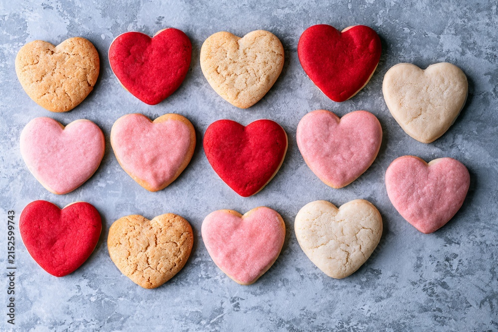 Obraz premium Heart Shaped Cookies and Macarons - Pastel Tones