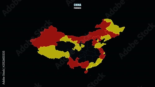 China Provinces Highlighted on World Map with Glowing Map Animation