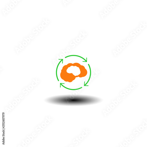 Vector illustration of two brains and round arrows process operation. Symbol of recursive self-improvement AGI technology. Icon of artificial intelligence agent.
