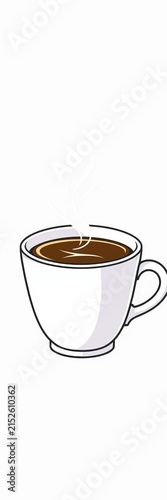 Line art icon of a steaming cup of coffee with cream and sugar, evening, brunch