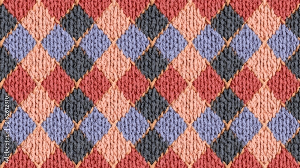 Fototapeta premium Lavender and gray diamonds with thin cross-stitch accent lines