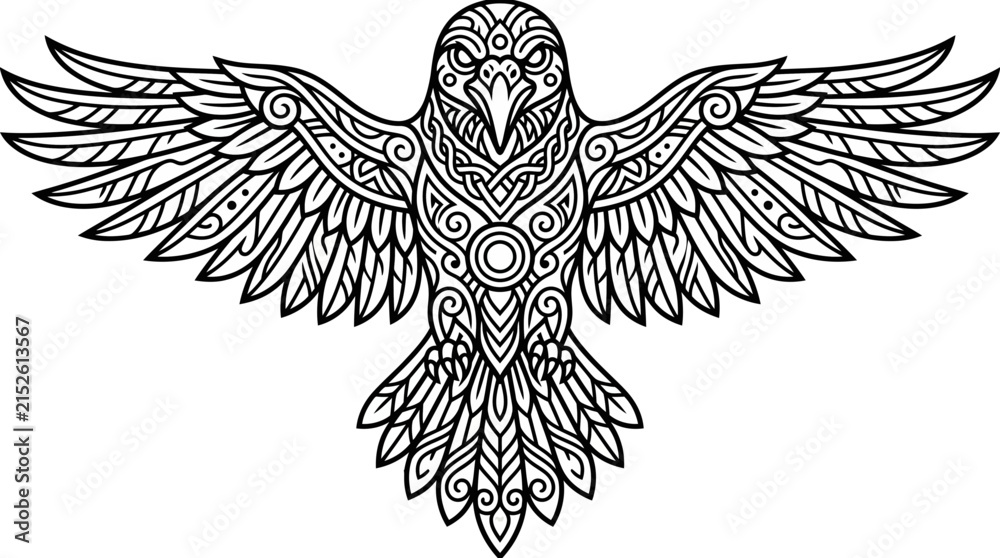 Obraz premium Intricate raven bird design ornamental tattoo style