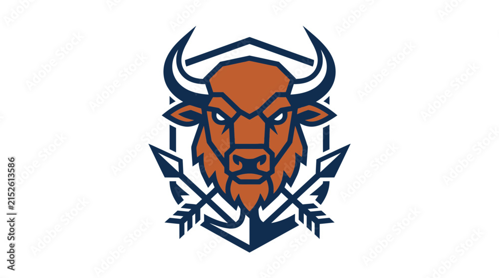 Obraz premium Buffalo head emblem with arrows and shield