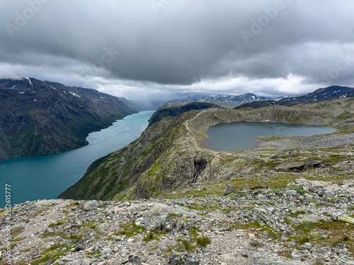 Fotografie Mountain tarn above Lake Gjende on the Besseggen ridge, Norway