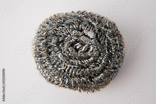 Stainless steel wire sponge isolated on white background.