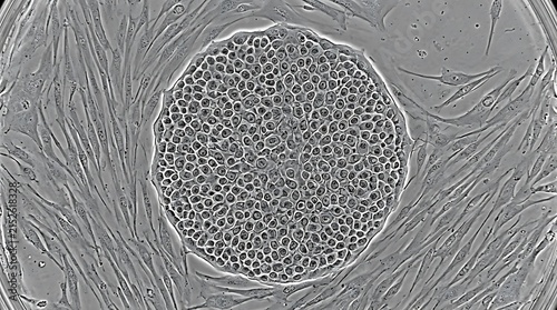 Human induced pluripotent stem cell colony in a laboratory petri dish