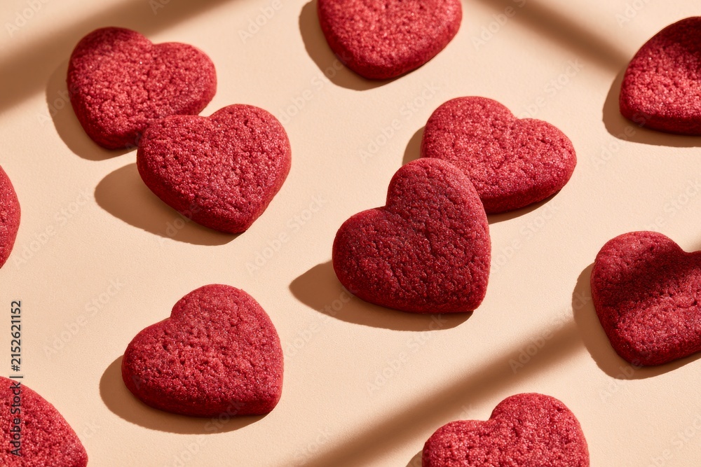 Obraz premium Heart Shaped Cookies and Macarons - Pastel Tones 330