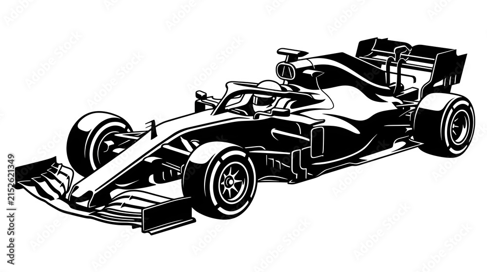 Naklejka premium Minimalist black and white vector illustration of a modern Formula 1 race car