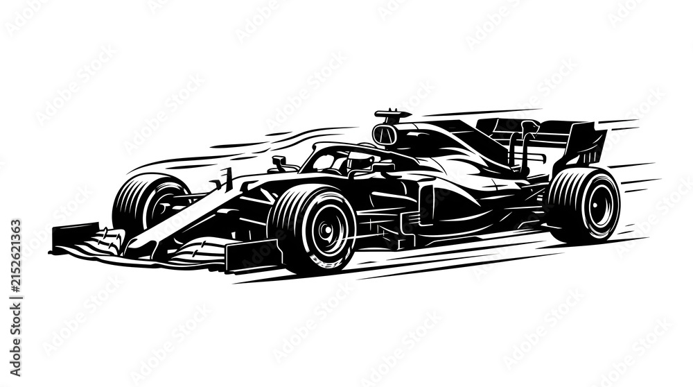 Naklejka premium Silhouette Illustration of a Formula 1 Race Car in High-Speed Motion