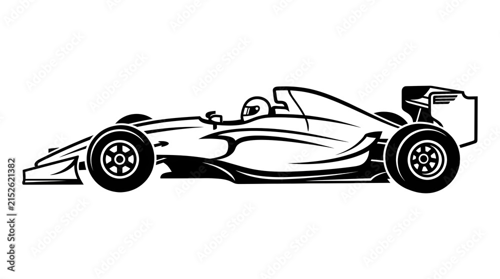 Fototapeta premium Stylized vector illustration of a Formula 1 racing car in profile view