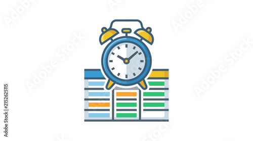 Alarm clock on colorful spreadsheet, time management, deadline, planning, and efficiency concept