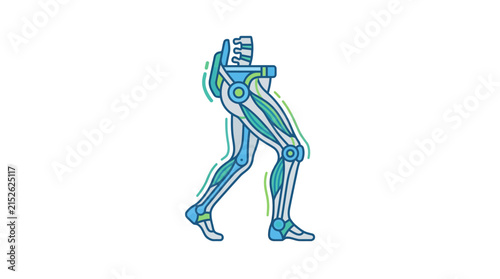 Anatomical Futuristic Robot Legs Walking, Digital Art, Blue and Green