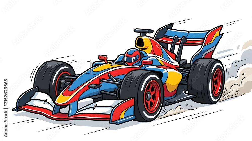 Fototapeta premium Vector illustration of a colorful race car speeding on a track